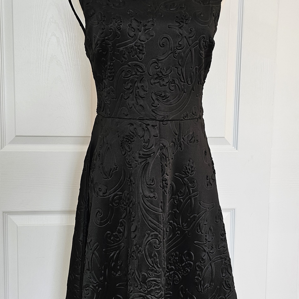 Elegant Little Black Embossed Dress, Size S